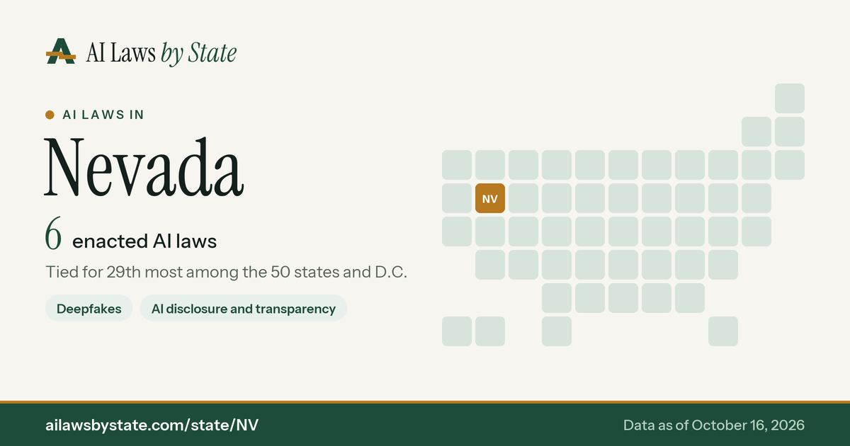 Chart: AI laws enacted in Nevada, with the state highlighted on a map of the U.S.